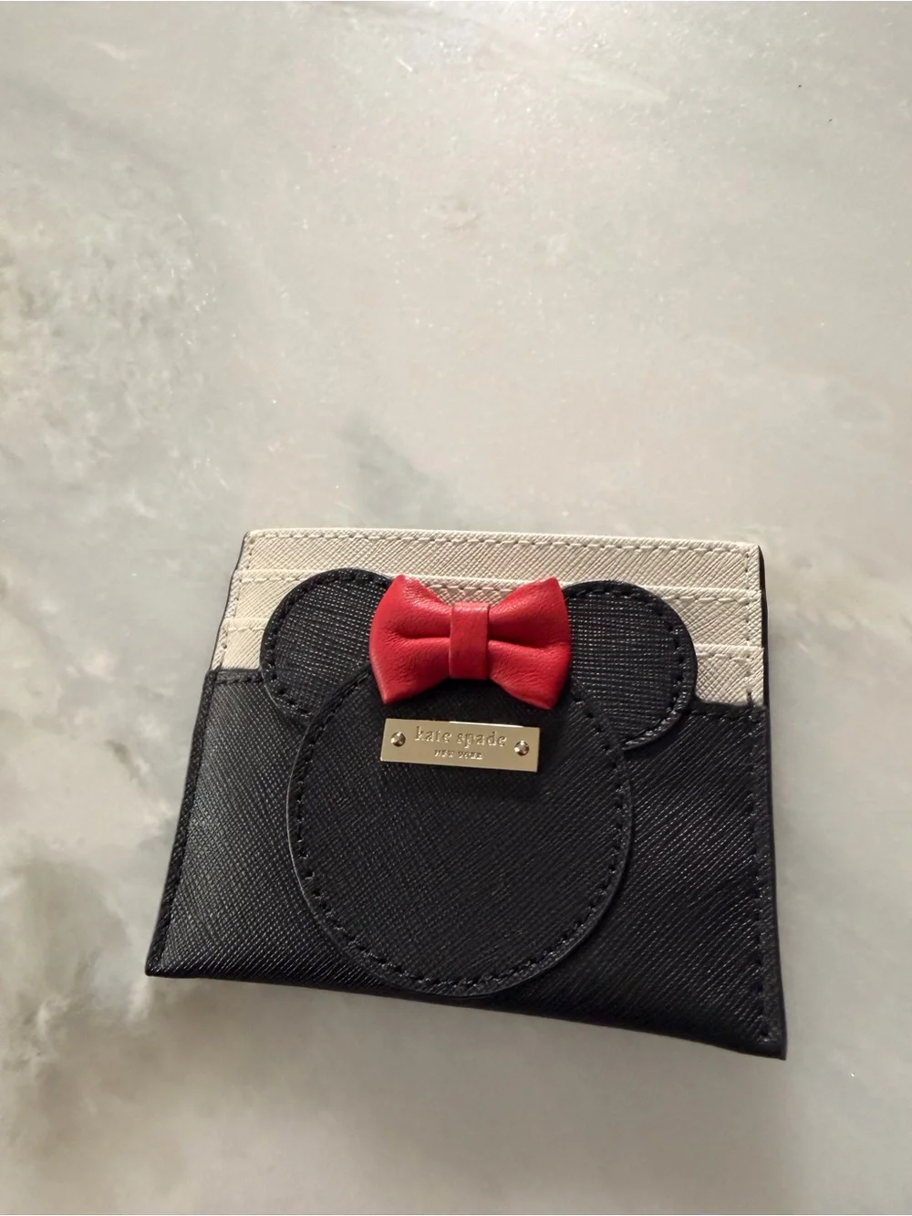 kate spade + Minnie Mouse Black & White Card Holder with Red Bow